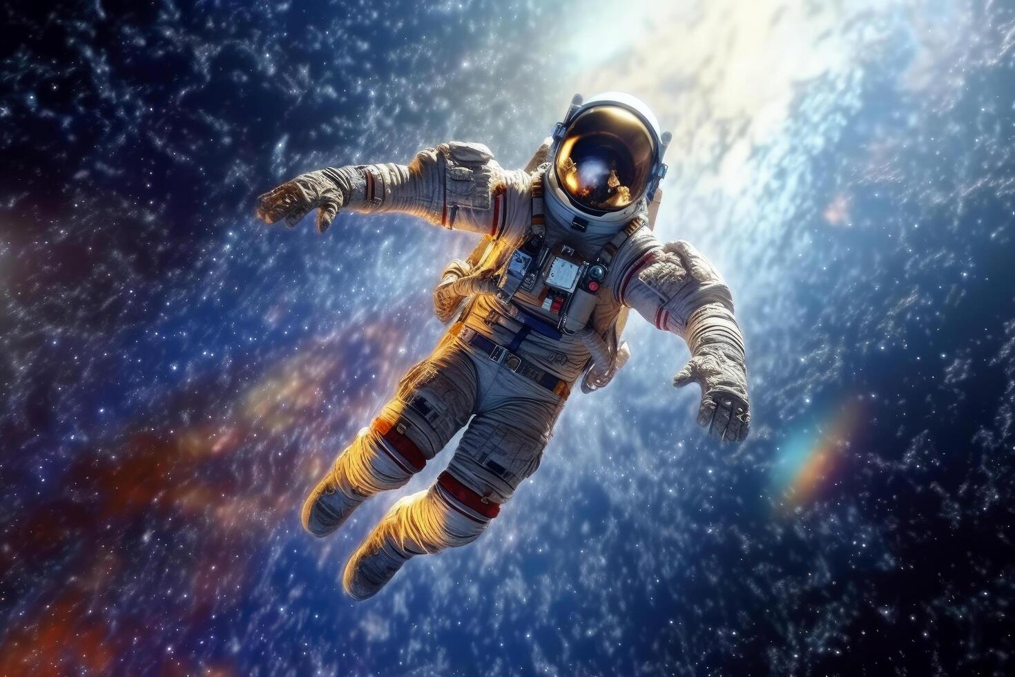 Astronaut floating on the space with universe galaxy stars background, to the moon, explore the universe, science astronomy concept, cosmic fiction, with . photo