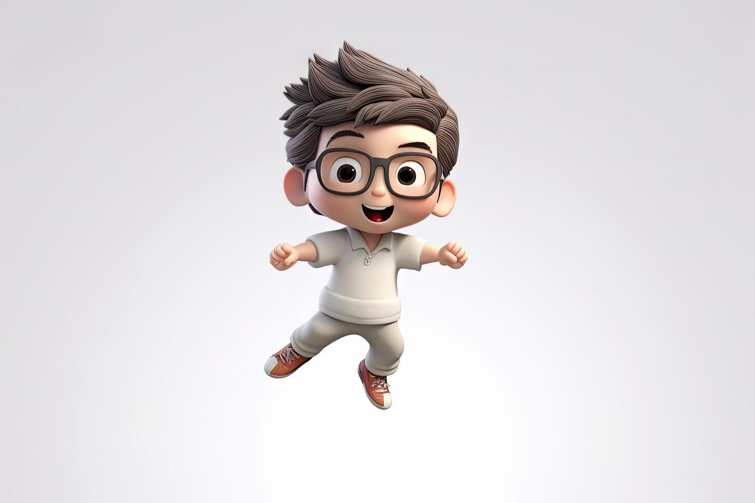 Cute kawaii portrait young or little boy wearing glasses and casual dress that jumping on the air with smile and happiness, floating in colorful background, minimal style, with . photo