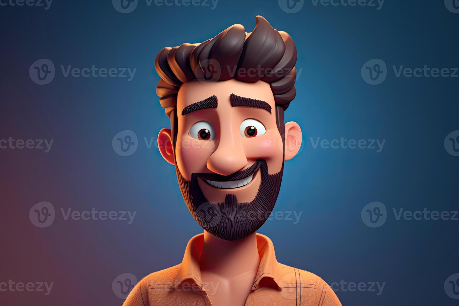 Cute cartoon character portrait smart handsome man pose in front of camera, male with uniform, colorful background, minimal style, with . photo