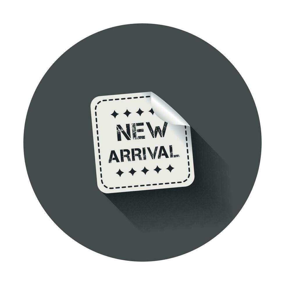 New arrival sticker. Vector illustration with long shadow.