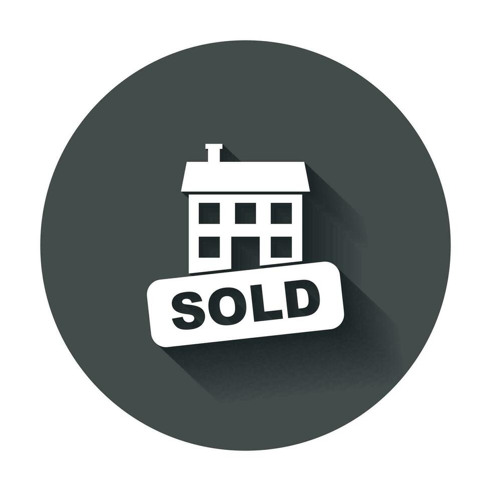 Sold house icon. Vector illustration in flat style with long shadow.