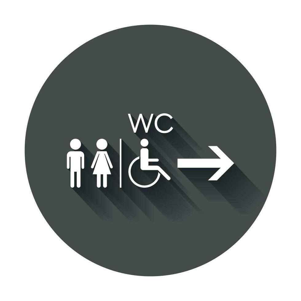 WC, toilet flat vector icon . Men and women sign for restroom with long shadow.