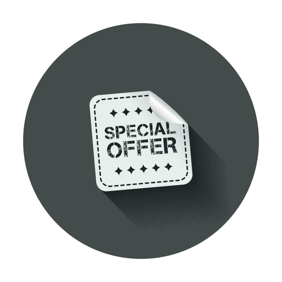 especial oferta pegatina. vector ilustración con largo sombra.