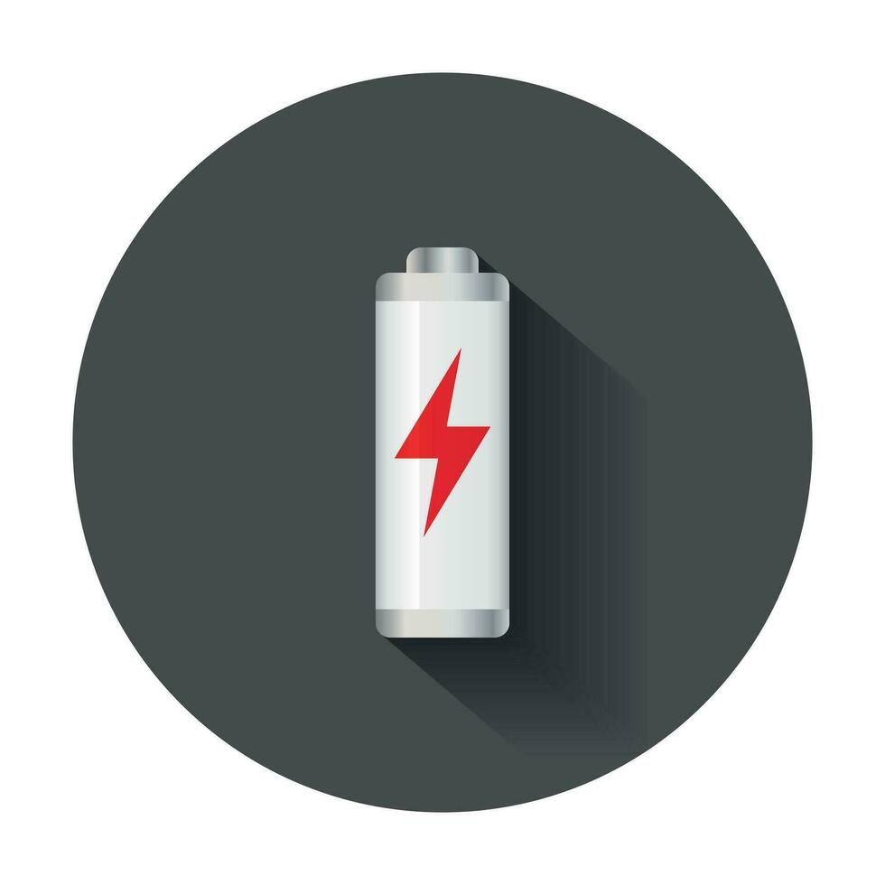 Low level battery charge level indicator. Vector illustration with long shadow.