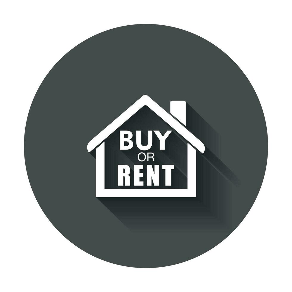 Buy or rent house. Home symbol with the question. Vector illustration in flat style with long shadow.