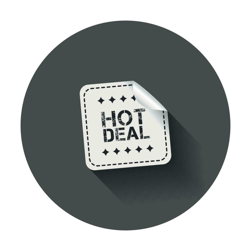 Hot deal sticker. Vector illustration with long shadow.