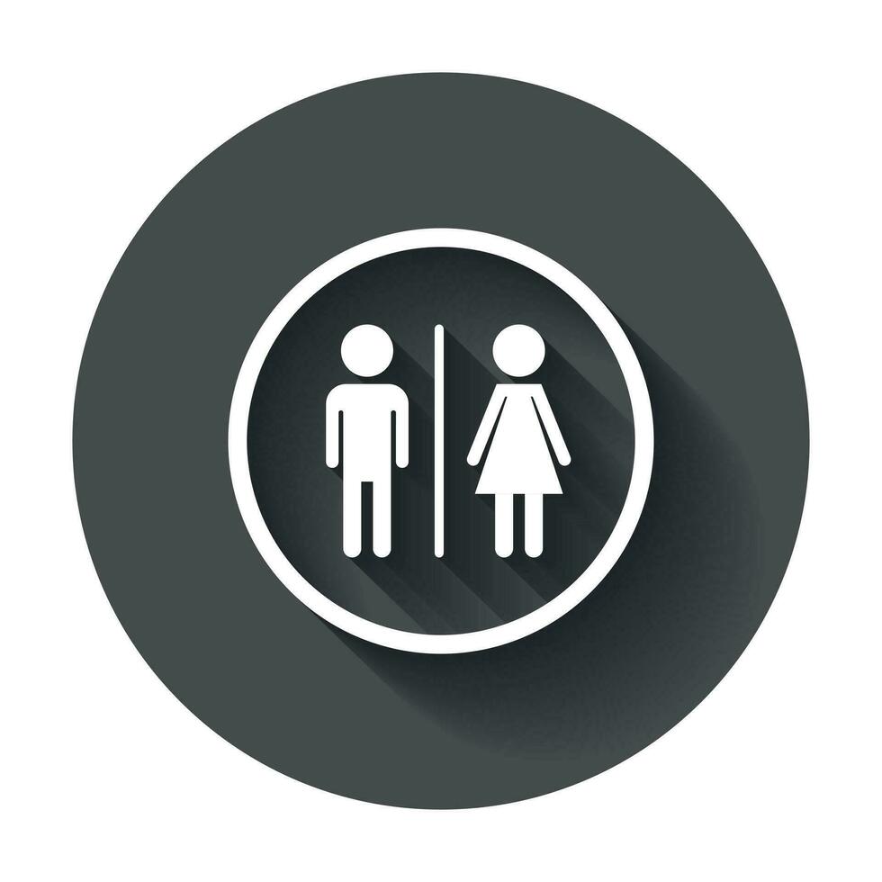 WC, baño plano vector icono . hombres y mujer firmar para Area de aseo con largo sombra.