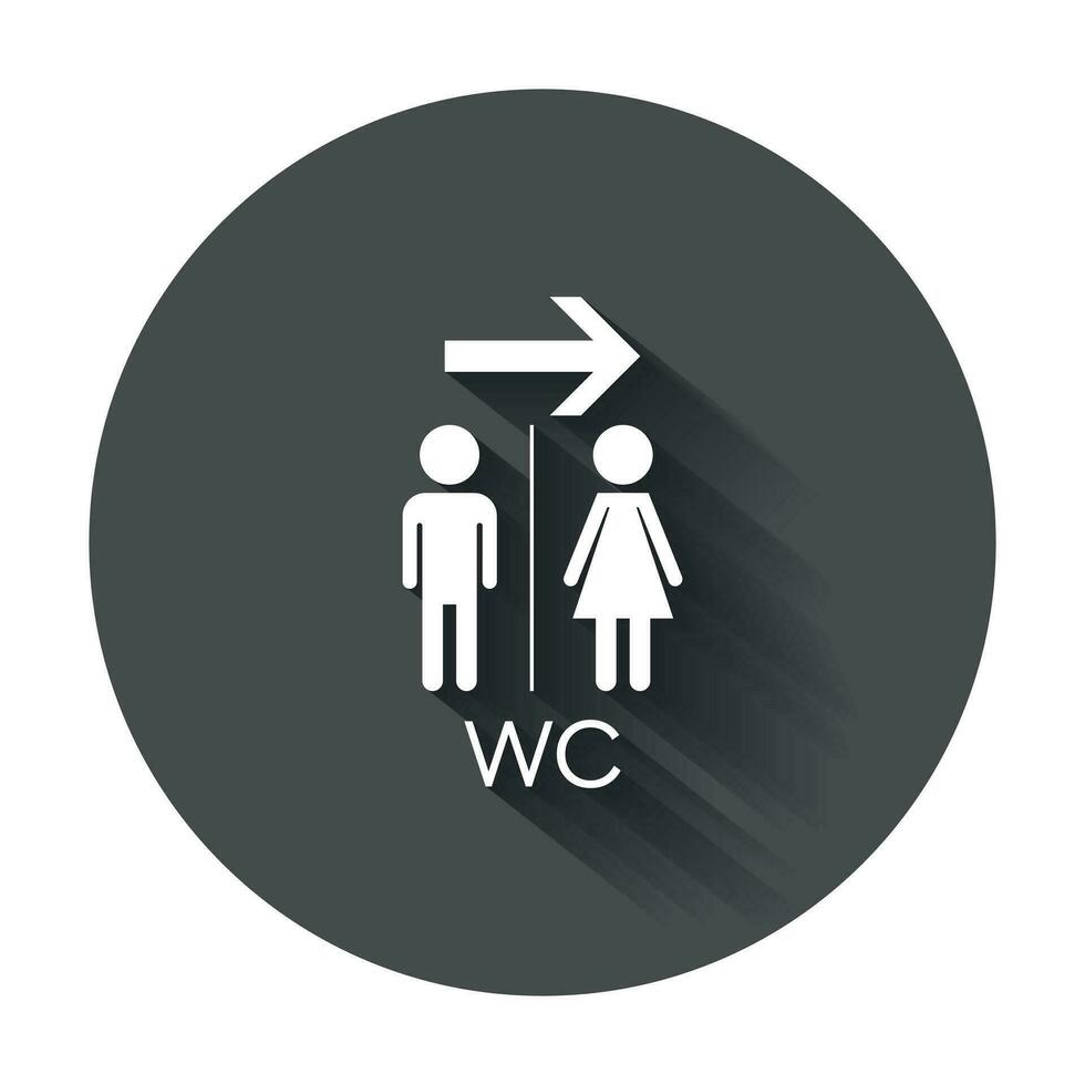 WC, toilet flat vector icon . Men and women sign for restroom with long shadow.
