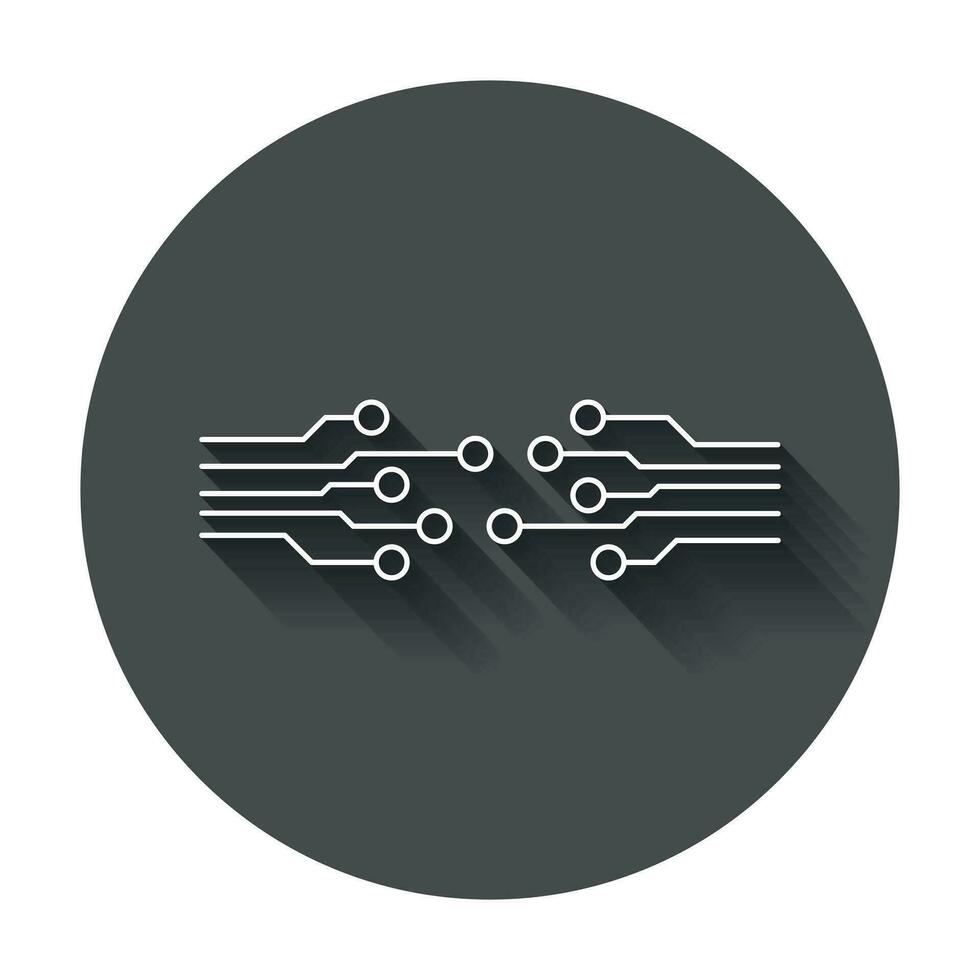 Circuit board icon. Technology scheme symbol flat vector illustration with long shadow.