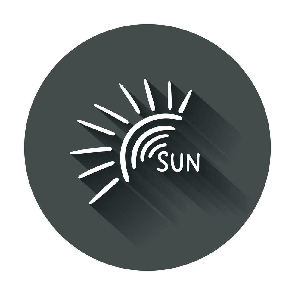 Hand drawn sun icon. Vector illustration with long shadow.