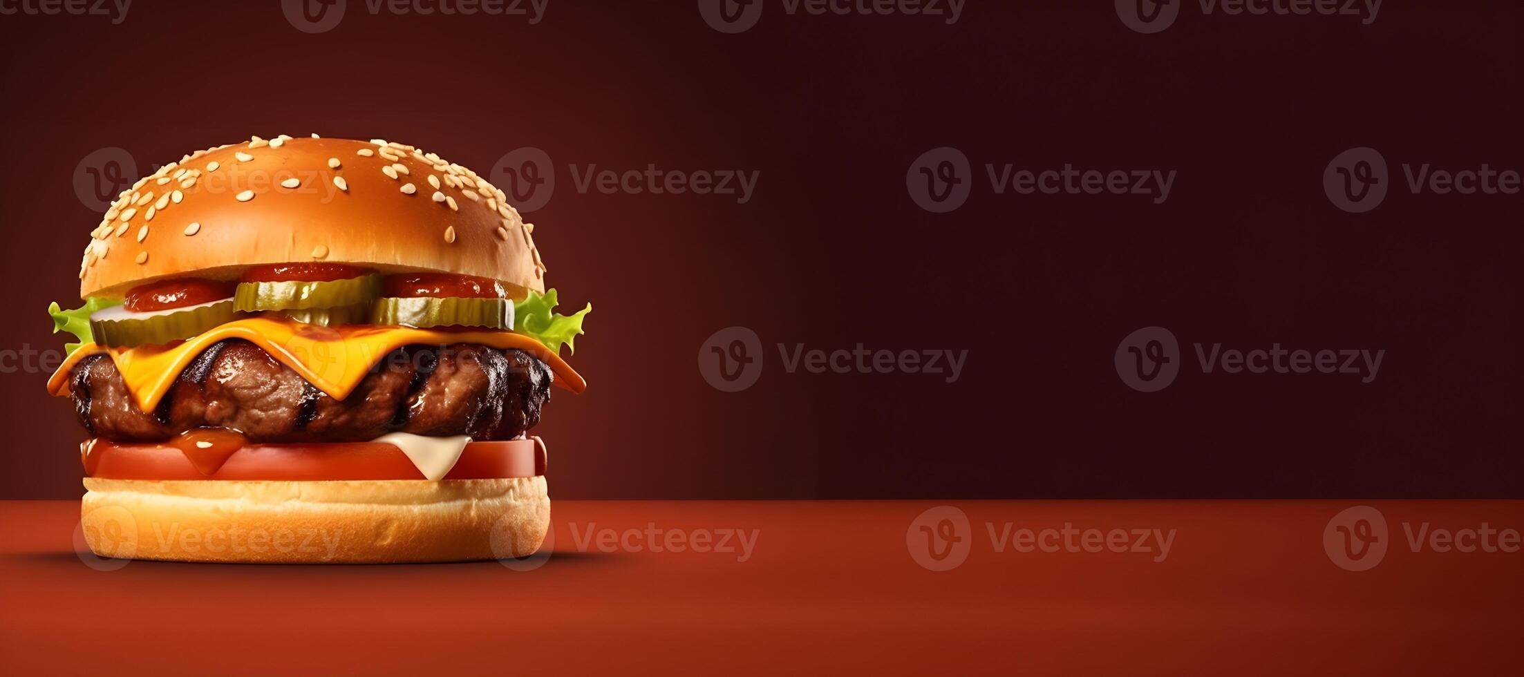 Isolated a Burger on Empty Space Background with Copy Space. Banner with empty space background. photo