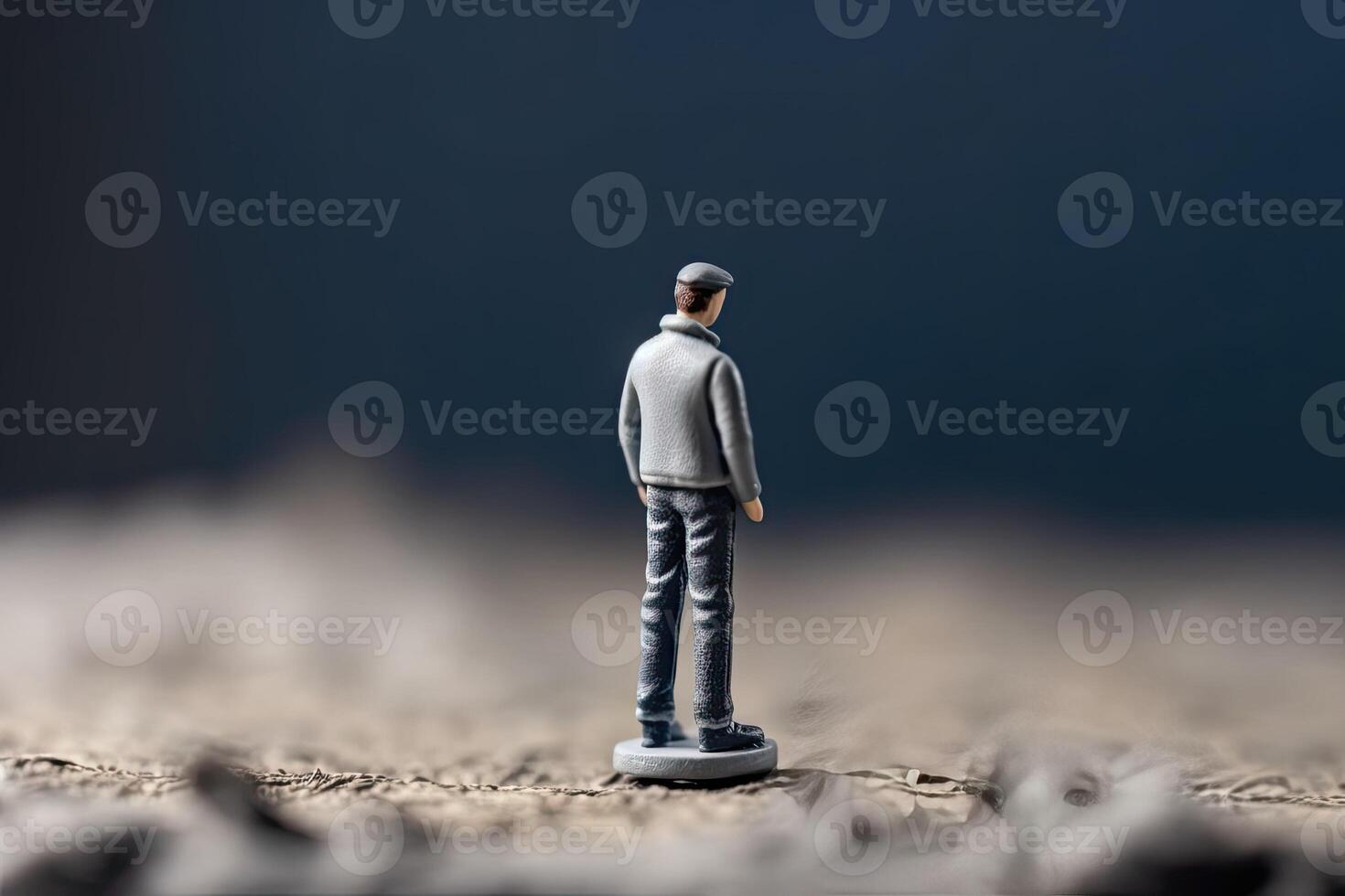 Lonely man stands in middle of empty space. Psychological Concept of loneliness, emptiness, sadness, helplessness created with Technology photo
