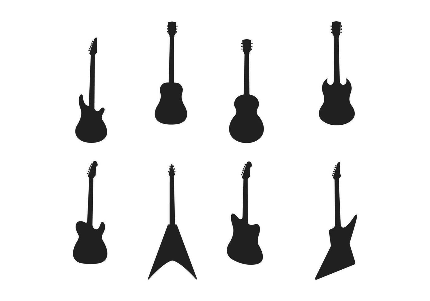 Set of electric guitar characters silhouettes on white background vector