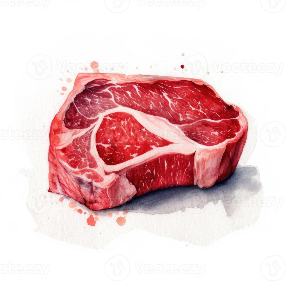 Meat fillet. Raw meat for cooking. Fresh Vegetables and spices. Watercolor illustration created with Generative AI Technology photo