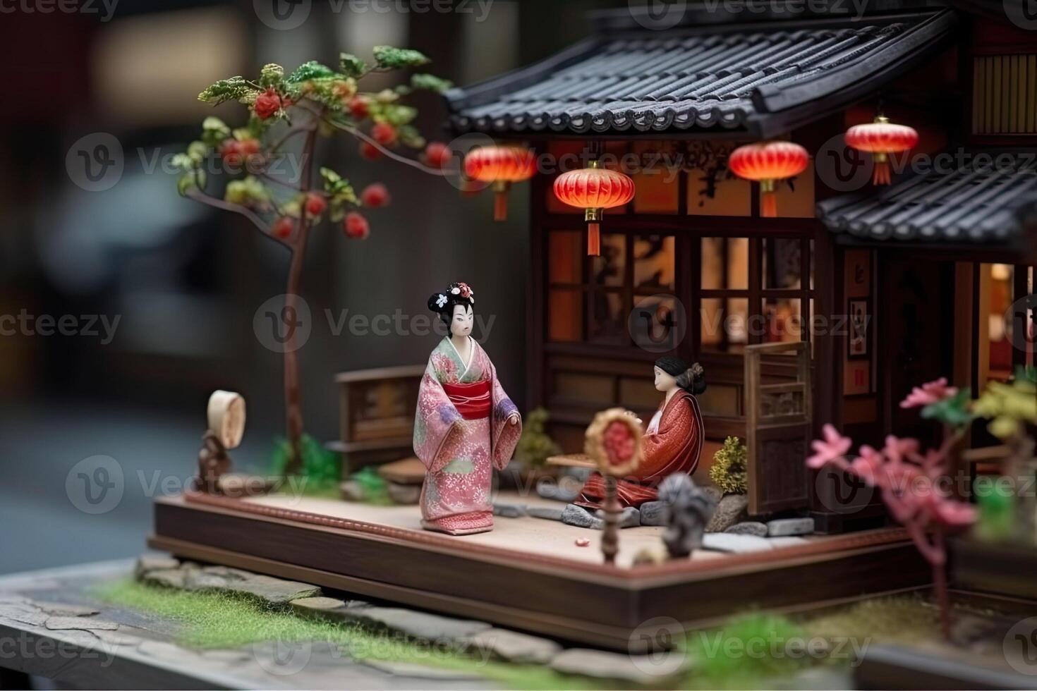 miniatura geisha en kimono. japonés asiático diorama. pequeño mujer en  tradicional disfraz creado con generativo ai tecnología 27462790 Foto de  stock en Vecteezy