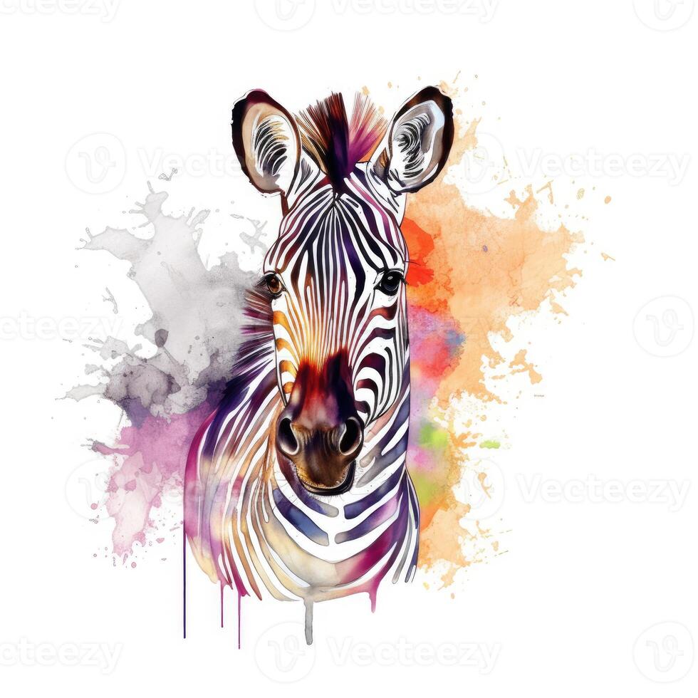 Zebra in watercolor style. Wild African animal from the savannah or zoo created with Generative AI Technology photo