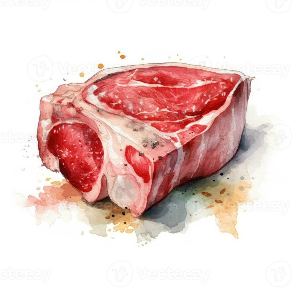 Meat fillet. Raw meat for cooking. Fresh Vegetables and spices. Watercolor illustration created with Generative AI Technology photo