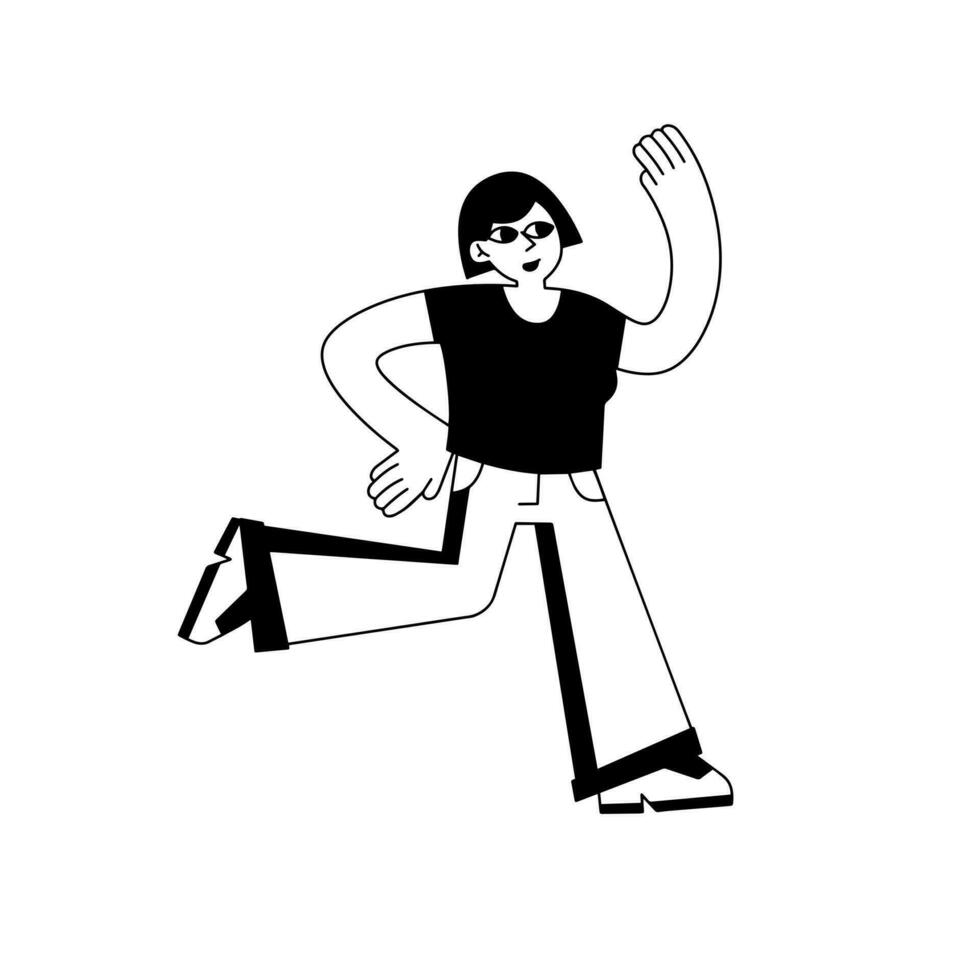 Woman runs. Hurrying character gestures. Flat cartoon illustration isolated on white vector