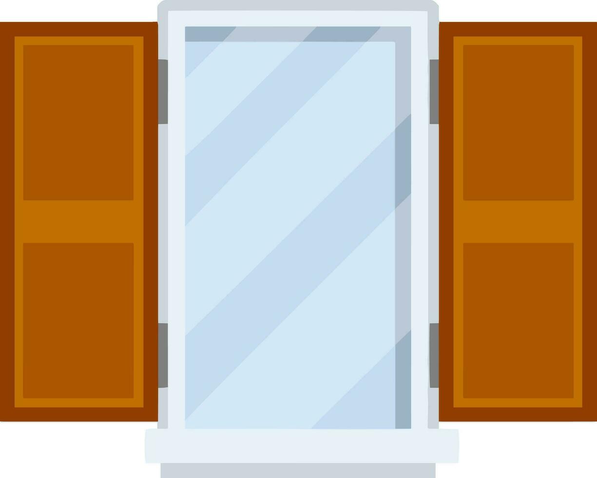 Window with open wooden sashes. Glass and white frame. Element of facade of house and building. Cartoon flat illustration vector
