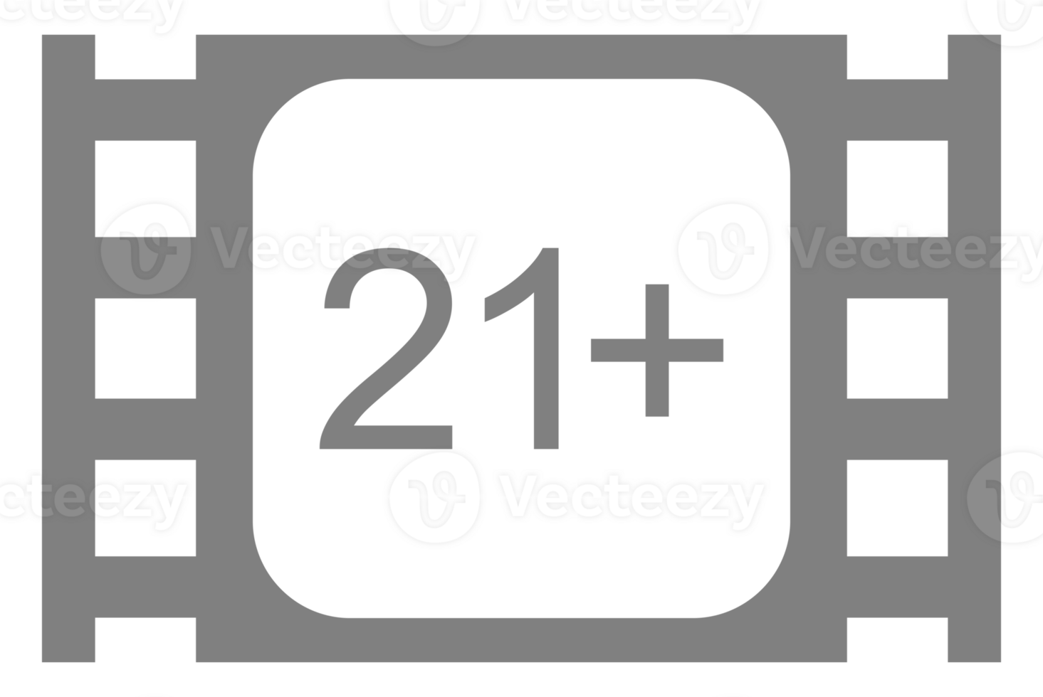 Sign of Adult Only for Eighteen Plus, 18 Plus and Twenty One Plus, 21 Plus Age in the Filmstrip. Age Rating Movie Icon Symbol for Movie Poster, Apps, Website or Graphic Design Element. Format PNG