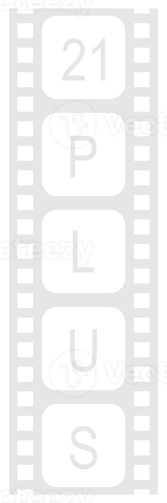 Sign of Adult Only for Eighteen Plus, 18 Plus and Twenty One Plus, 21 Plus Age in the Filmstrip. Age Rating Movie Icon Symbol for Movie Poster, Apps, Website or Graphic Design Element. Format PNG