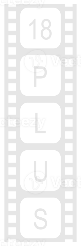 Sign of Adult Only for Eighteen Plus, 18 Plus and Twenty One Plus, 21 Plus Age in the Filmstrip. Age Rating Movie Icon Symbol for Movie Poster, Apps, Website or Graphic Design Element. Format PNG