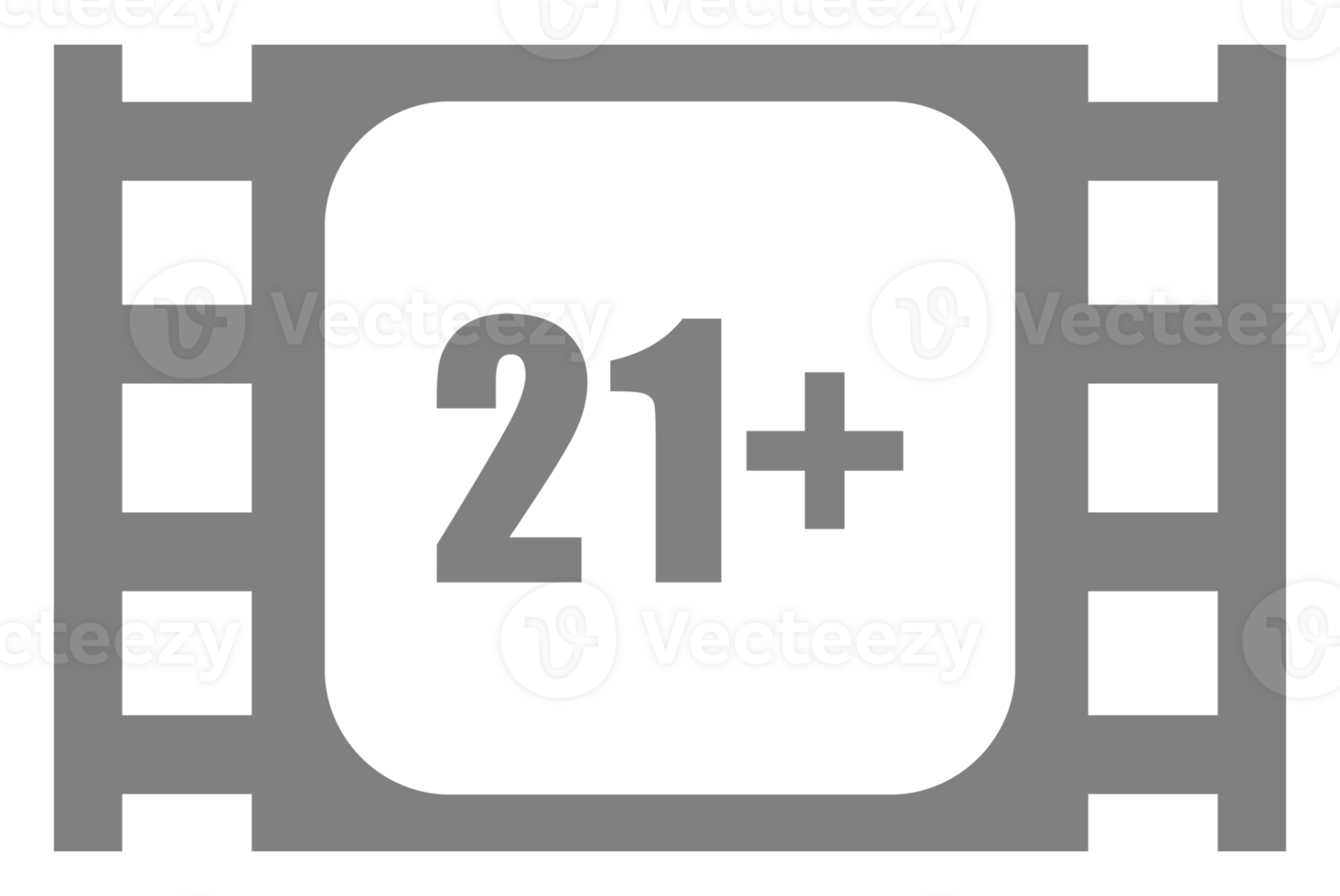 Sign of Adult Only for Eighteen Plus, 18 Plus and Twenty One Plus, 21 Plus Age in the Filmstrip. Age Rating Movie Icon Symbol for Movie Poster, Apps, Website or Graphic Design Element. Format PNG