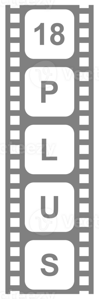 Sign of Adult Only for Eighteen Plus, 18 Plus and Twenty One Plus, 21 Plus Age in the Filmstrip. Age Rating Movie Icon Symbol for Movie Poster, Apps, Website or Graphic Design Element. Format PNG