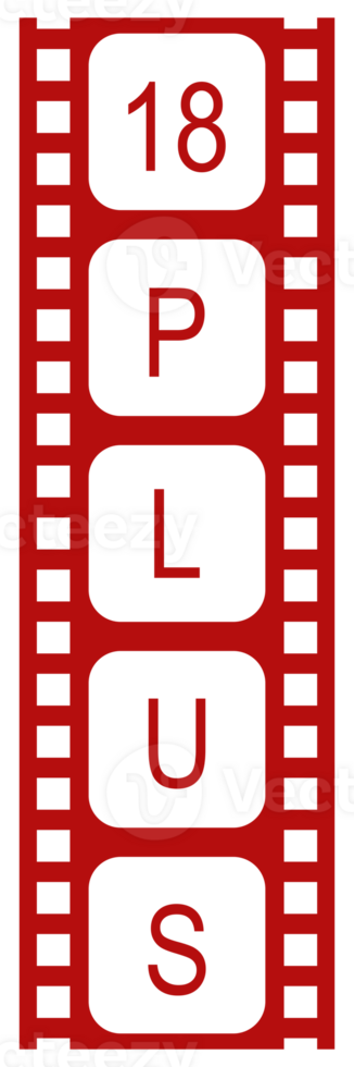 Sign of Adult Only for Eighteen Plus, 18 Plus and Twenty One Plus, 21 Plus Age in the Filmstrip. Age Rating Movie Icon Symbol for Movie Poster, Apps, Website or Graphic Design Element. Format PNG