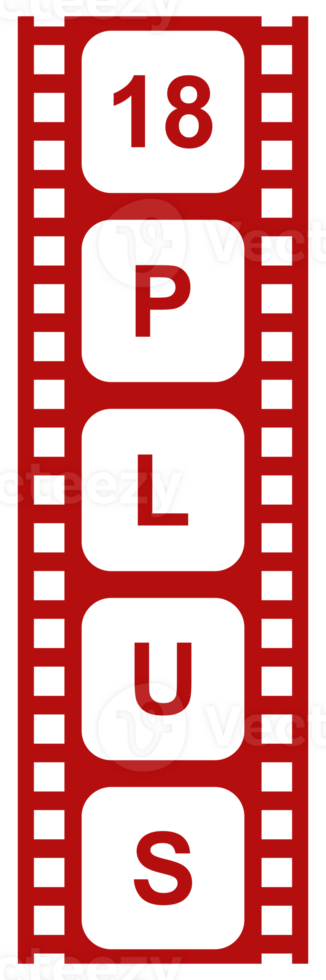 Sign of Adult Only for Eighteen Plus, 18 Plus and Twenty One Plus, 21 Plus Age in the Filmstrip. Age Rating Movie Icon Symbol for Movie Poster, Apps, Website or Graphic Design Element. Format PNG