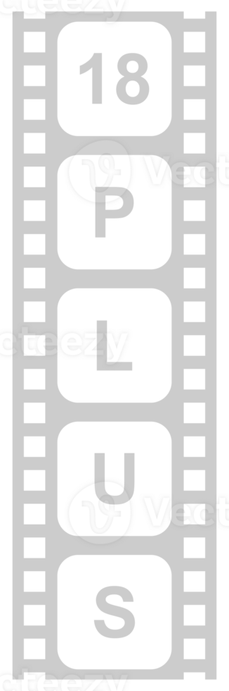 Sign of Adult Only for Eighteen Plus, 18 Plus and Twenty One Plus, 21 Plus Age in the Filmstrip. Age Rating Movie Icon Symbol for Movie Poster, Apps, Website or Graphic Design Element. Format PNG
