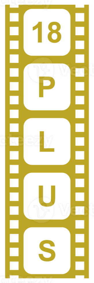 Sign of Adult Only for Eighteen Plus, 18 Plus and Twenty One Plus, 21 Plus Age in the Filmstrip. Age Rating Movie Icon Symbol for Movie Poster, Apps, Website or Graphic Design Element. Format PNG