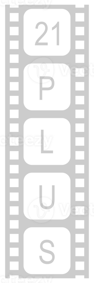 Sign of Adult Only for Eighteen Plus, 18 Plus and Twenty One Plus, 21 Plus Age in the Filmstrip. Age Rating Movie Icon Symbol for Movie Poster, Apps, Website or Graphic Design Element. Format PNG
