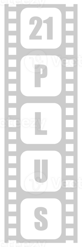 Sign of Adult Only for Eighteen Plus, 18 Plus and Twenty One Plus, 21 Plus Age in the Filmstrip. Age Rating Movie Icon Symbol for Movie Poster, Apps, Website or Graphic Design Element. Format PNG