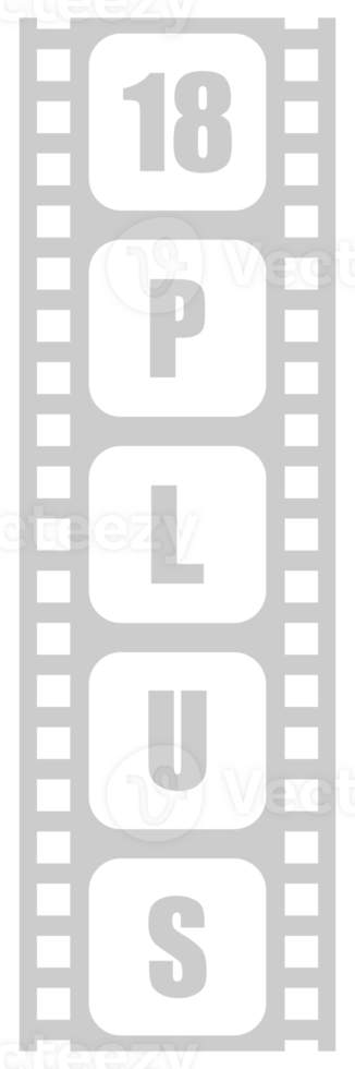 Sign of Adult Only for Eighteen Plus, 18 Plus and Twenty One Plus, 21 Plus Age in the Filmstrip. Age Rating Movie Icon Symbol for Movie Poster, Apps, Website or Graphic Design Element. Format PNG