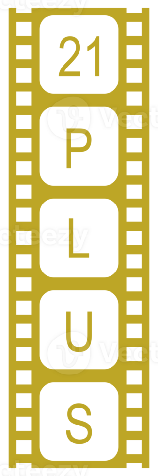 Sign of Adult Only for Eighteen Plus, 18 Plus and Twenty One Plus, 21 Plus Age in the Filmstrip. Age Rating Movie Icon Symbol for Movie Poster, Apps, Website or Graphic Design Element. Format PNG