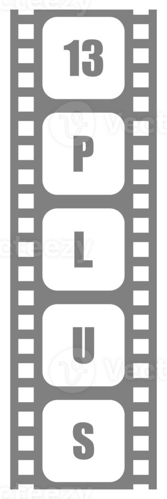 Sign of Adult Only for Thirteen Plus, 13 Plus Age in the Filmstrip. Age Rating Movie Icon Symbol for Movie Poster, Banner, Backdrop, Apps, Website or Graphic Design Element. Format PNG