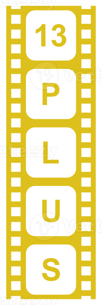 Sign of Adult Only for Thirteen Plus, 13 Plus Age in the Filmstrip. Age Rating Movie Icon Symbol for Movie Poster, Banner, Backdrop, Apps, Website or Graphic Design Element. Format PNG