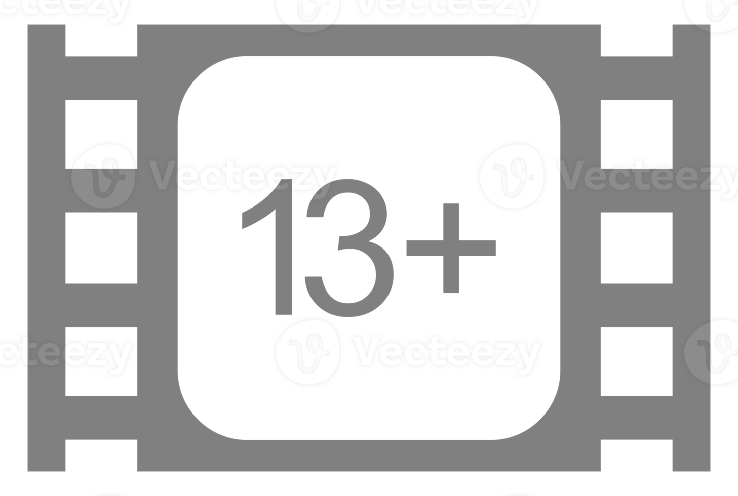 Sign of Adult Only for Thirteen Plus, 13 Plus Age in the Filmstrip. Age Rating Movie Icon Symbol for Movie Poster, Banner, Backdrop, Apps, Website or Graphic Design Element. Format PNG