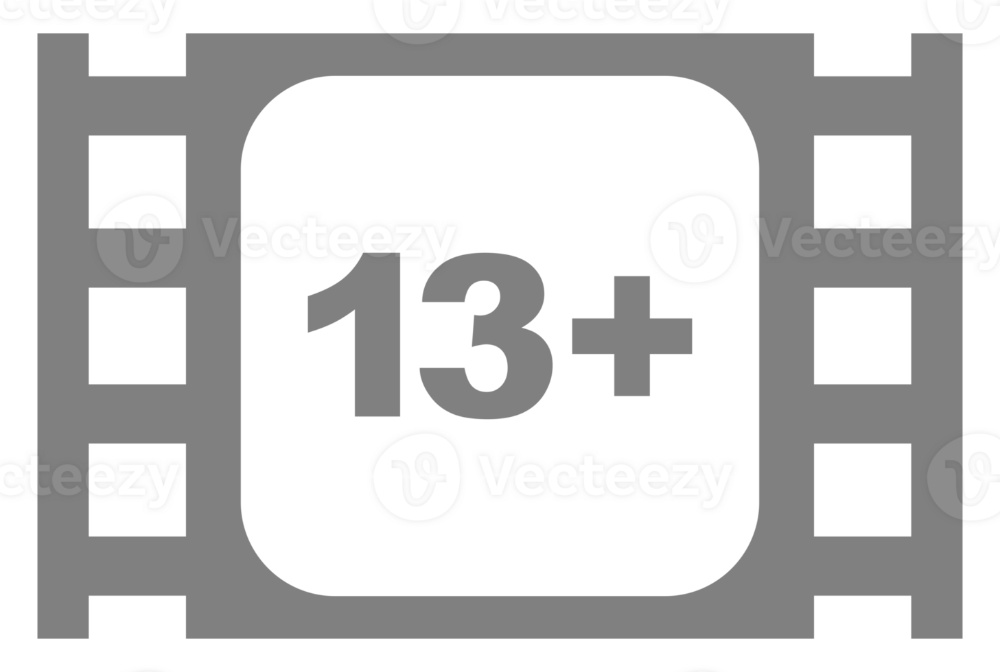 Sign of Adult Only for Thirteen Plus, 13 Plus Age in the Filmstrip. Age Rating Movie Icon Symbol for Movie Poster, Banner, Backdrop, Apps, Website or Graphic Design Element. Format PNG