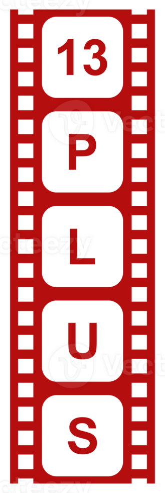 Sign of Adult Only for Thirteen Plus, 13 Plus Age in the Filmstrip. Age Rating Movie Icon Symbol for Movie Poster, Banner, Backdrop, Apps, Website or Graphic Design Element. Format PNG
