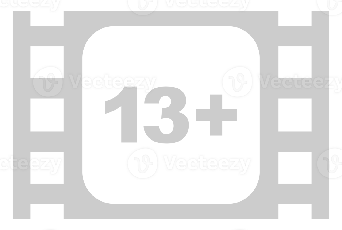 Sign of Adult Only for Thirteen Plus, 13 Plus Age in the Filmstrip. Age Rating Movie Icon Symbol for Movie Poster, Banner, Backdrop, Apps, Website or Graphic Design Element. Format PNG
