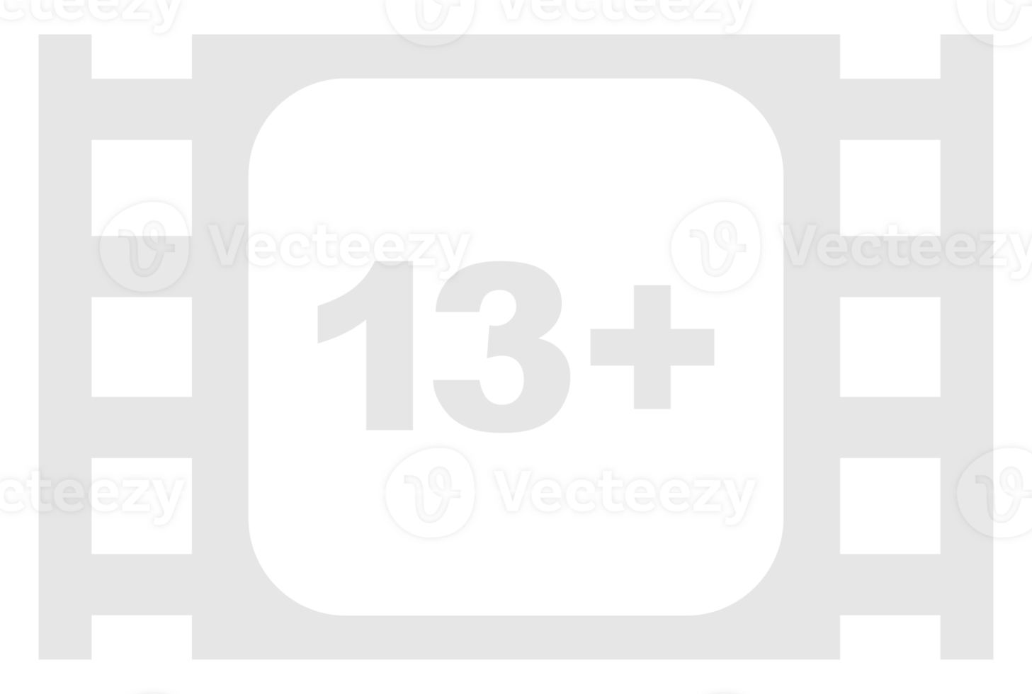 Sign of Adult Only for Thirteen Plus, 13 Plus Age in the Filmstrip. Age Rating Movie Icon Symbol for Movie Poster, Banner, Backdrop, Apps, Website or Graphic Design Element. Format PNG