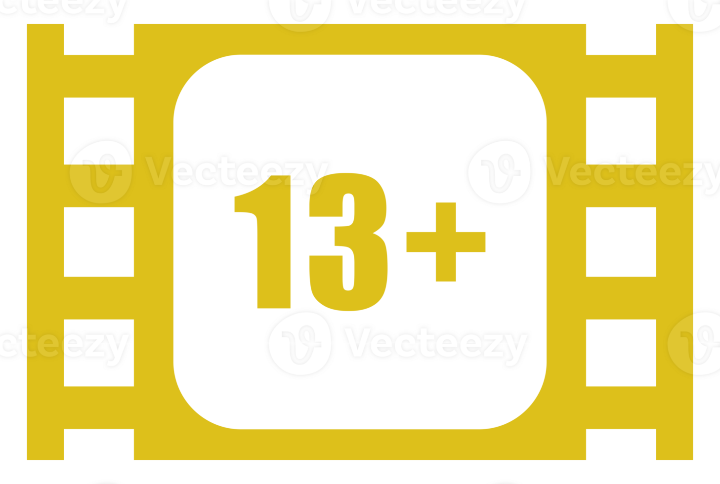 Sign of Adult Only for Thirteen Plus, 13 Plus Age in the Filmstrip. Age Rating Movie Icon Symbol for Movie Poster, Banner, Backdrop, Apps, Website or Graphic Design Element. Format PNG