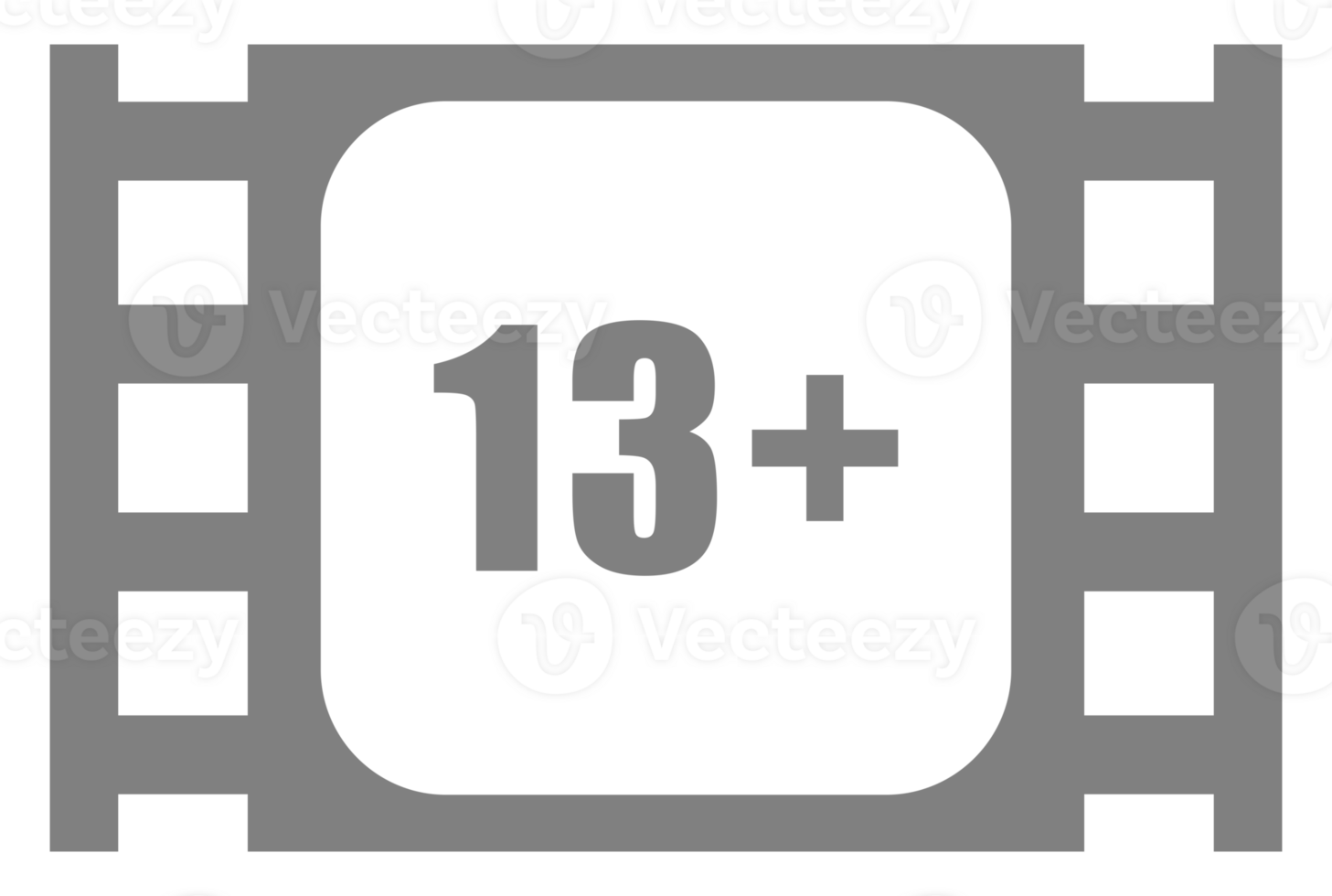 Sign of Adult Only for Thirteen Plus, 13 Plus Age in the Filmstrip. Age Rating Movie Icon Symbol for Movie Poster, Banner, Backdrop, Apps, Website or Graphic Design Element. Format PNG