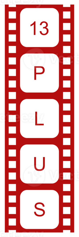 Sign of Adult Only for Thirteen Plus, 13 Plus Age in the Filmstrip. Age Rating Movie Icon Symbol for Movie Poster, Banner, Backdrop, Apps, Website or Graphic Design Element. Format PNG