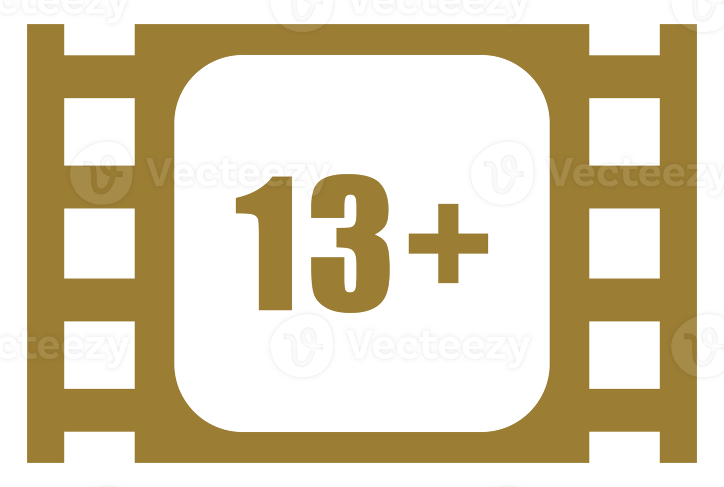Sign of Adult Only for Thirteen Plus, 13 Plus Age in the Filmstrip. Age Rating Movie Icon Symbol for Movie Poster, Banner, Backdrop, Apps, Website or Graphic Design Element. Format PNG