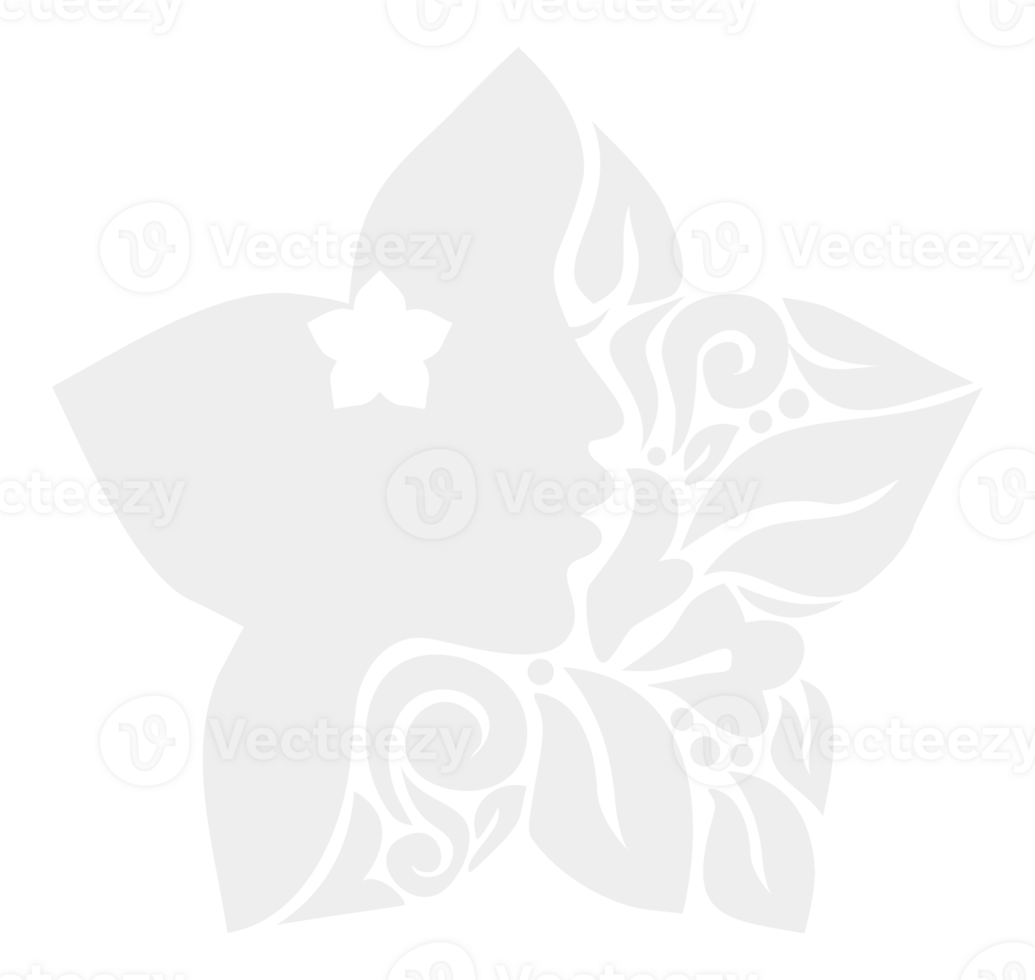 Ornamental Leaf, Flower, and Woman Face in the Flower-Shaped Illustration for Logo Type, Art Illustration or Graphic Design Element. Format PNG