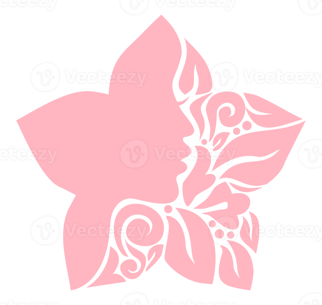 Ornamental Leaf, Flower, and Woman Face in the Flower-Shaped Illustration for Logo Type, Art Illustration or Graphic Design Element. Format PNG