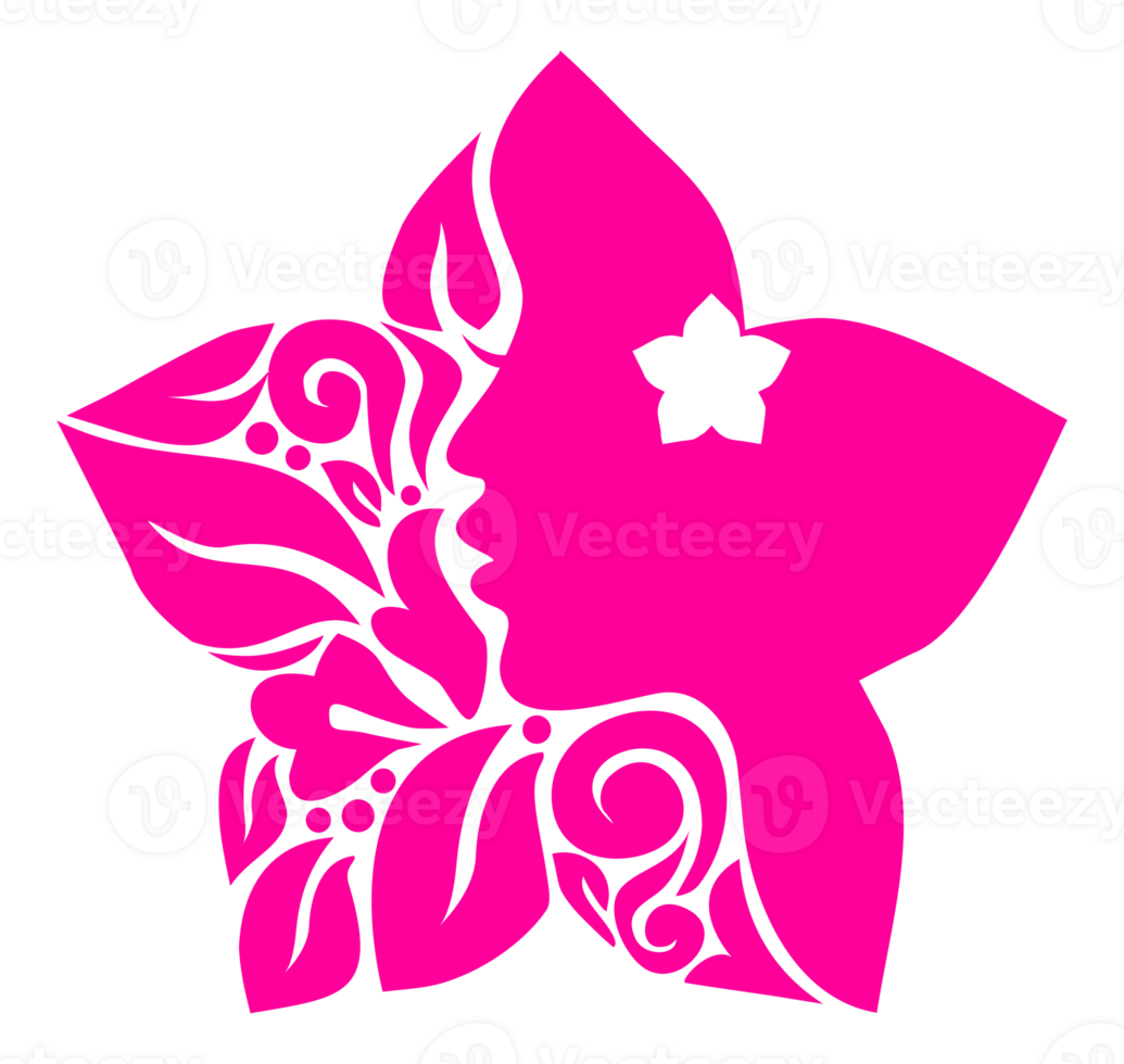 Ornamental Leaf, Flower, and Woman Face in the Flower-Shaped Illustration for Logo Type, Art Illustration or Graphic Design Element. Format PNG